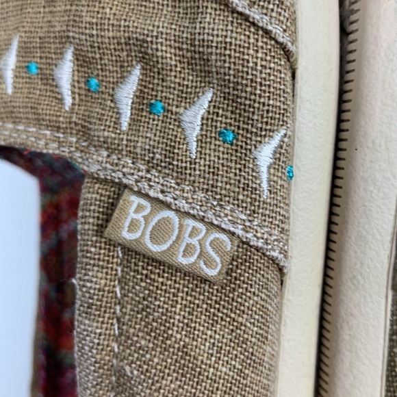 BOBS Skechers Tan Teal Flats Slip-On Aztec Design Size 8.5 Memory Foam shoes - Picture 11 of 13